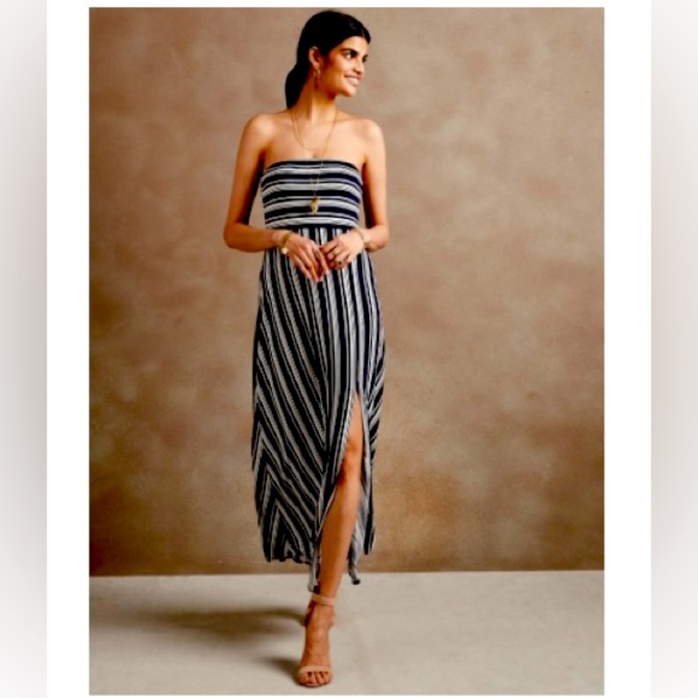 Banana republic striped tube maxi dress with slit -  XXL